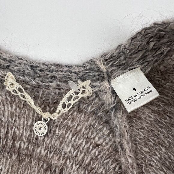 KNITTED & KNOTTED Anthropologie Cardigan Open Waterfall Mohair Wool Ombre Gray S - Picture 3 of 11